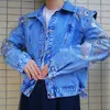 INS Trend Women Denim Jacket Floral Embroidery Spring Tops Fashion Girls Street Snap Diamonds Pockets Nice Jean Coat Mujer 210918