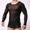 Men's T-Shirts Mens See-through Mesh Muscle T-shirt Long Sleeve Tee Tops Costume Nightclub Black Sexy2445