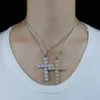 CZ Cross Pendant Necklace Silver Color 5mm Tennis Chain Ice Out Bling Cubic Zirconia HipHop Women Men Jewelry 210929