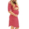 Mode Lässig Schwangerschaft Kleid Frauen Oansatz Schwangere Stillen Mutterschaft Kurzarm Streifen Sommer Kleider Wangerschaps Kleding # G220309