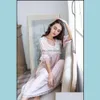 Womens Sleepwear Underwear Apparel Nightgown Women Cotton Lace Long Dress Romantic Summer Princess Sweet Style Drop Delivery 2021 Djpko