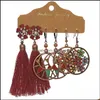 Medaillons Kettingen Hangers Sieraden Vintage Etnische Grote Cirkel Fanshape Oorbellen Set voor Vrouwen Boheemse Mtilayer Tassel Feather Geometric Dr