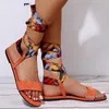 Sandales d'été pour femmes, bout ouvert, lanières à la cheville, plates, Vintage, bohème, croisées, gladiateur solide, chaussures de loisirs, 2021