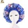 10 stks / partij Dames Big Size Beauty Print Satijn Silk Bonnet Slaapnacht GLB Head Cover Bonnet Hoed voor voor krullend Springy Hair Black X0722