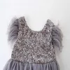 Filles d'été robe enfants vêtements vêtements paillettes cuir maille princesse bébé 210528