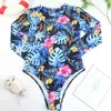 Long Sleeve Rash Guard Swimsuit Women Swimwear Print Floral Diving Suit Surfing Suit Pad Bathing Suit Beach 210604