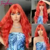 Synthetic Wigs Long Pink Purple Brown Blonde Blue Water Wavy With Bangs For Women Natural Cosplay Party Daily Use Heat Resistant