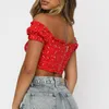 Kvinnors Blusar Skjortor Kvinnor Mode Snygg Skjorta Sommar Solid / Floral Utskrift Off Shoulder Buckle Back Zipper Corset Crop Tops Sexy Club