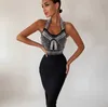 Casual Jurken Hoge Kwaliteit 2021 Damesmode Sexy Parel Beaded Halter Backless Dress Bodycon Club Party Bandage