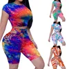 Tracksuits shorts voor dames sets Women 2022 Matching Set Summer Fashion Tie-Dye Hollow Tops Suit Ladies Strip Leisure Sports Tweedelig