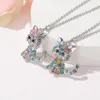 Leuke cartoon kat ketting oorbellen ring set vlek kleur kitten childrens dier sieraden sets