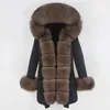 OFTBUY Mode Winter Jacke Frauen Echt Pelzmantel Natürliche Echt Pelz Kragen Lose Lange Parkas Big Pelz Oberbekleidung Abnehmbare 211110