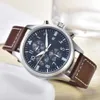 Mode Mens Watches Pilot Titta på alla Dial Work Quartz Movement Stopwatch Leather Strap Sports Wristwatch Splash Waterproof Design 198h