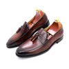 Fashion Brand Cow Leather Tassels Loafers Mens Shoes Pointed toe Slip On Flats Outdoor Office Men Casual Shoes Black Male Shoes