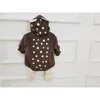 Autumn Winter infant kids fleece lining hooded rompers baby warm dot cute long sleeve jumpsuits 0-2Y 210708