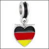 Charms Smycken Resultat Komponenter Emalj National Flag Big Hole Beads United States Italien Kanada Loose Spacer Charm Pendant för armband