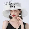 Women Summer Church Hat Organza Wide Brim Sun Ladeis Fascinator för Kentucky Derby Wedding Bridal Dress Party 210531300J