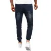 Jeans pour hommes Simple Casual Multi Lace Up Bout plissé Reliure Conception Crayon Noir Bleu Causal Pantalon