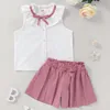 衣料品セットガール夏セットノースリーブTシャツ+プリント弓スカート2個の子供の衣装スーツベビー服衣装衣装jyf