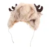 Berets E8FA Men Women Winter Cosplay Furry Trapper Hat Cute Deer Ears Antlers Fluffy Plush Animal Earflap Outdoor Windproof Skiing