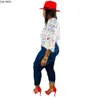 Femmes Automne Hiver Poignet Manches Lettre Imprimer Bouton Bouton Up Mode Streetwear Blouses Chemises Plus Taille Tops 210226