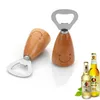 Partihandel Trähandtag Rostfritt stålöppnare Smile Anti-Slip Wood Handle Bottle Opener Slitstarka Handhållen Ölflasköppnare XDH1242