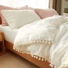 J Kawaii Washed Ball D￤cke Cover Set White Pink Bedding Set Comporter Bedding Set Queen 210309