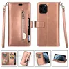 Étuis portefeuille en cuir pour iPhone 13 Pro Max Mini 12 5.4 6.1 6.7 Galaxy S22 Ultra Plus Multifonction Zipper Flip Cover Photo 9 ID Slot Card