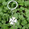 Lucky Four Leaf Clover KeyRing Rostfritt stål Växt Keychain Män Kvinnor Unisex Smycken 12 st / mycket hel