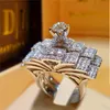 Fedi nuziali Boho Round White Crystal Ring Set Promise Engagement Vintage Bridal For Women Party Gift Jewelry