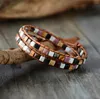 Kralen strengen dames lederen armbanden high -end mix natuurlijke stenen 2 wrap vintage wevende kraal armband druppel trum22