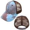 Articoli per feste Cappelli a coda di cavallo tie-dye 6 colori Mesh Hollow Messy Bun Berretto da baseball Cappello da camionista Invio veloce T2I52478