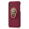 Per iphone 12 pro max Xr Cover moda Pelle di serpente Custodia rigida per telefono 3D Lion Head Stand Fundas per iphone XS 6 6s 7 8plus