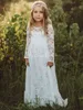 2-12 Year Lace Girls Dress 2021 New White/Beige Toddler Long Sleeve Flower Boho Clothes Baby Kids Princess Wedding Prom Party G1129