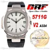 Grf v2 5711g pp324sc A324 AUTICA AUTOMATIC Watch Case de Aço Branco Dial Texturizado Azul Strap Super Edition 6 estilos Relógios Puretime D4