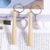 Wholesale Mini Baseball Keychains for Men Wooden Bat and Ball Pendant Key Ring Handiwork Sports Souvenir 12g