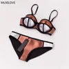 Muxilove 100% Neoprene Summer Padded Push Up Bikini Set Women Sexig baddräkt Badkläder Baddräkt Biquini Swim Gold Silver