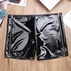 Black Men Shiny Glossy Patent Leather Boxer Short Pants Low Rise Elastic Slim Fit Side Zipper Shorts Sexy Party Club Costume 210714