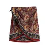 Saias 2022 Chic Fashion Paisley Print Wrap-style Mini Saia Feminina Vintage Cintura Alta Laço Lateral Feminino Mujer