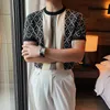 Estilo británico Verano Manga corta Camisetas de punto Ropa de hombre Moda O-cuello Slim Fit Business Casual Tee Shirt Homme 3XL 210706