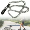 Obroże dla psów Smycze Heavy Duty Metal Chain Lead z Leather Habeer Long Sild Control Leash Outdoor Pet Traction Liny Anti Ugryz