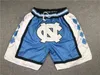 Herrenshorts Ape Herrenshorts Herren NCAA Weiß Just Don Basketball North Carolina TAR HEELS EST 1789 Sportbekleidung Reißverschlusshose mit Tasche Authentisch