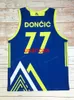 Niestandardowy luka Doncic #7 Team Słoweńska Rzadka koszulka koszykówki Białe niebieskie Białe Niebiesko