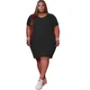 3X 4XL 5XL Women Plus Size Dresses Summer Solid One-piece Dress Short Sleeve Loose Knee-length Skirts Casual black Midi Skirt bigger sizes clothing DHL SHIP 5434