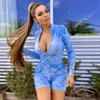 Desinger Mulheres Jumpsuits Tie Bodysuit Workout Zipper Skinny Impressão Hot Manga Longa V-Pescoço Onesies Plus Size Senhoras Macacões