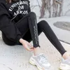 Sexy Embroidery Solid Pencil Pants Women's Full Length Leggings High Waist Stretch Trousers Female Casual Wear Washed Black 211115
