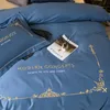 Bedding Sets 2022 Four-piece Simple Cotton Double Household Bed Sheet Quilt Cover Embroidered Twill Comfortable Blue Color