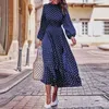 Boho Фонарный рукав в горошек Parted Dang Dres Элегантные винтажные стойки воротные рукава осень плюс размер 210806