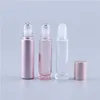 500 stks 10 ml roze kleur dik glazen roll op essentiële olie lege parfum fles roller bal fles voor reizen