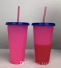 24oz Changing Cup Candy Color Drinking Tumblers with Lids and Straws Water Bottle Magic Coffee Beer Cup